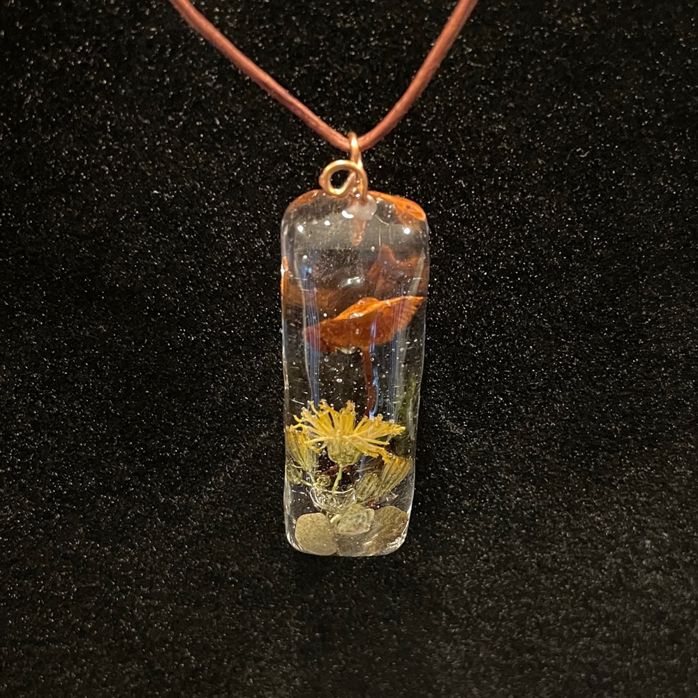 Handcrafted Resin Pendant Necklace with Floral Design